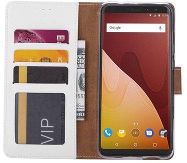 Luxe Lederen Bookcase hoesje voor de Wiko View - Wit (Wiko View) Wit
