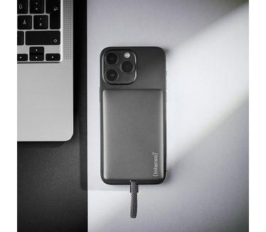 Intenso Powerbank MC10000 met geïntegreerde USB-C kabel en magnetische achterkant, 10.000 mAh, 20 Watt