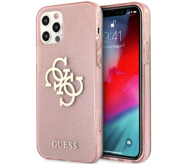 Guess 4G Logo Glitter TPU Apple iPhone 12 Pro Max (6.7") - Roze Roze