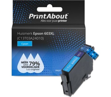 PrintAbout Huismerk Epson 603XL (C13T03A24010) Inktcartridge Cyaan Hoge capaciteit