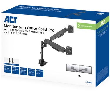 ACT Monitorarm 34" office solid pro, gasveer, paalbevestiging, 2 schermen