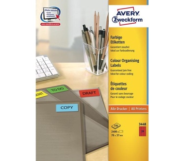 Avery Gekleurde Etiketten, rood, 70,0 x 37,0 mm, permanent klevend