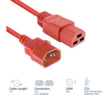 ACT Netsnoer C14 - C21 IEC60320 rood 1 m