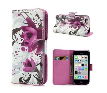 qMust Wallet Case met stand Apple iPhone 5C (lotus flower)