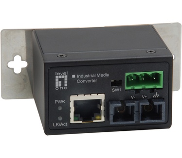 LevelOne RJ45 to SC Fast Ethernet Industrial Media Converter, Single-Mode Fiber, 30km, -40°C to 75°C
