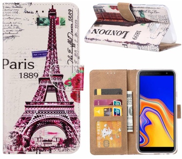 Parijs print lederen Bookcase hoesje voor de Samsung Galaxy J4 Plus 2018 - Wit (Samsung Galaxy J4 Plus 2018) Wit