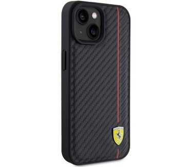 Ferrari Carbon Printed Stripe Back Case - iPhone 15 (6.1") Zwart Zwart