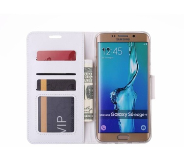 Luxe Lederen Bookcase hoesje voor de Samsung Galaxy S6 Edge Plus - Wit (Samsung Galaxy S6 Edge Plus) Wit