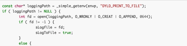 Mac OS 10.10 dyld opent log file zonder checks