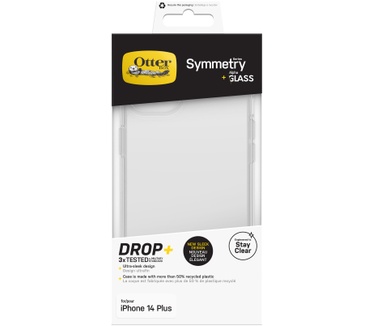 Otterbox OtterBox Drop Protection-bundel voor iPhone 14 Plus; Symmetry doorzichtige behuizing 3x getest volgens militaire standaard en prestatie glazen schermbeschermer 3x antikrastechnologie, Clear