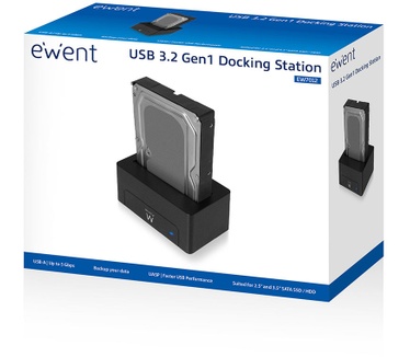Ewent EW7012 USB 3.1 Gen1 (USB 3.0) Docking Station voor 2.5 en 3.5 inch SATA HDD/SSD Zwart