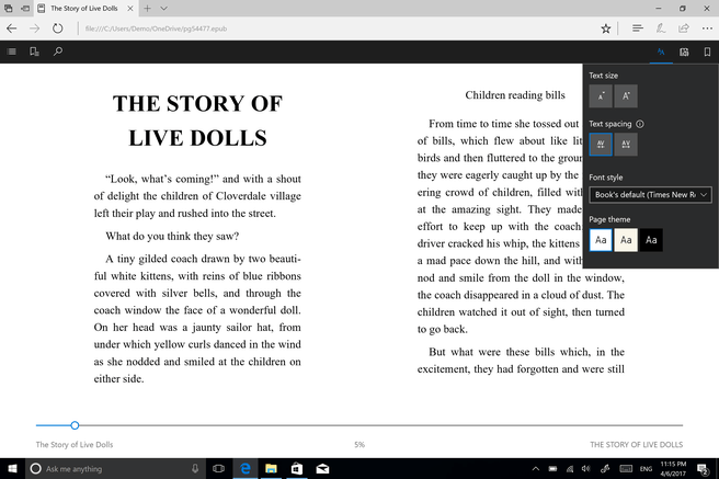 Windows 10 Creators Update e-book Edge