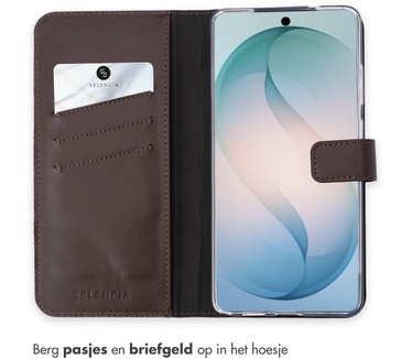 Selencia Echt Leren Bookcase Samsung Galaxy S26 Ultra - Bruin