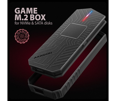Axagon EEM2-GAM, USB-C 10Gbps - NVMe & SATA SSD GAME M.2 box, bezšroubkový