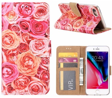Rozen print lederen Bookcase hoesje voor de Apple iPhone 8 - Roze (Apple iPhone 8) Roze