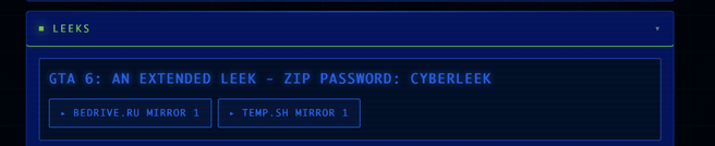 De website van Cyberleek met de nieuwe vermeende gameplaybeelden van GTA 6
