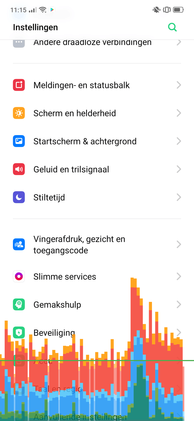 Gpu-renderprofiel op de Oppo Reno, Color OS 6 op Android Pie, mei 2019