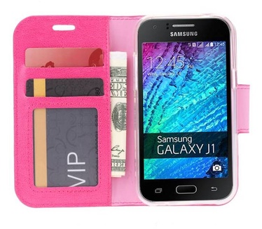 Luxe Lederen Bookcase hoesje voor de Samsung Galaxy J1 - Roze (Samsung Galaxy J1) Roze
