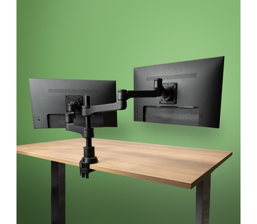 R-Go Tools Dubbele monitorarm (Zepher), Zonder Gasveer