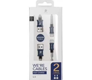 Dux Ducis 2Pack Gevlochten USB-C Kabels 1m + 0.2m - Blauw
