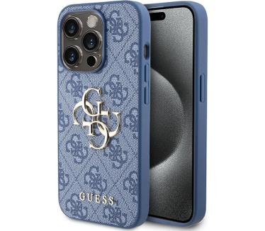 Guess 4G Metal Logo Back Case - iPhone 15 Pro Max (6.7") - Blauw Blauw