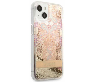 Guess Paisley Liquid Glitter Case - iPhone 13 Mini (5.4") - Goud Goud