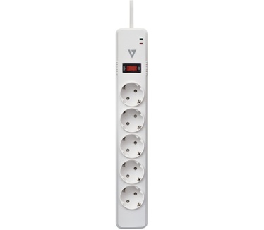 V7 5-Schuko Outlet Home/Office Surge Protector, 1.8m Cord, 1050 Joules, White
