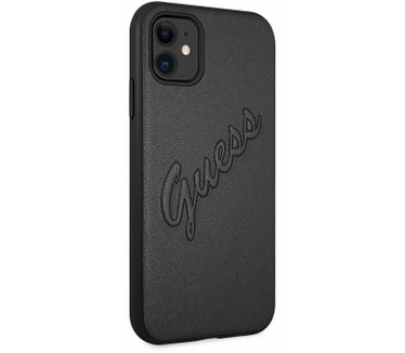 Guess Saffiano Vintage Hard Case - Apple iPhone 11 (6.1") - Zwart Zwart