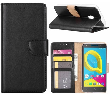 Luxe Lederen Bookcase hoesje voor de Alcatel U5 HD - Zwart (Alcatel U5 HD) Zwart