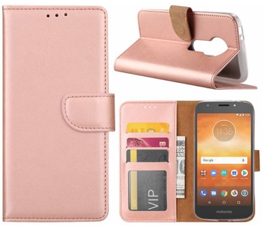 Luxe Lederen Bookcase hoesje voor de Motorola Moto E5 Play - Metallic Roze (Motorola Moto E5 Play) Rosé Goud
