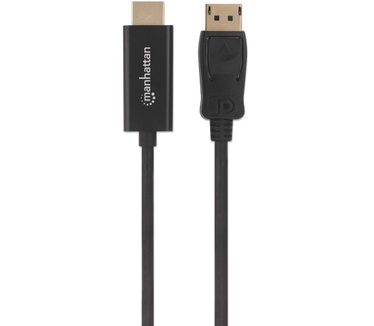 Manhattan DisplayPort to HDMI Cable, 4K, 1m, Male to Male, 4K@60Hz (3840 x 2160 at 60Hz), Black Zwart