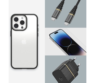 Otterbox React Series voor iPhone 15 Pro Max, Black Crystal (Clear/Black) (iPhone 15 Pro Max) Transparant