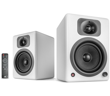 Wavemaster wavemaster TWO NEO soft white - Kit d'enceintes bibliothèque 2.0 (60 Watt) avec streaming Bluetooth, connexions digitales et analogiques et télécommande IR, pour TV, PC, tablette, smartphone - BLANC SATINÉ (66366)