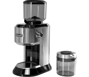 DeLonghi De'Longhi Dedica KG 521.M Elektrische koffiemolen, 2,1 inch LCD-display met aroma-functie, volledig metalen behuizing, roestvrij stalen kegelmaalwerk, instelbare maalgraadinstelling, zilver