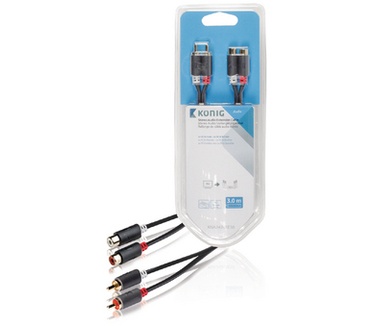 Konig 2 x RCA male/2 x RCA female, 3 m