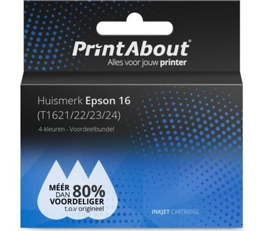 PrintAbout Huismerk Epson 16 (T1621/22/23/24) Inktcartridge 4-kleuren Voordeelbundel