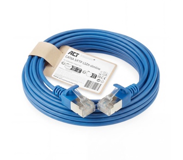 ACT Blauwe 2 meter LSZH S/FTP CAT6A slimline patchkabel snagless met RJ45 connectoren