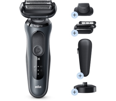 Braun Series 6 60-N4820cs Scheerapparaat Met Oplaadstandaard, 2 EasyClick-opzetstukken, Grijs