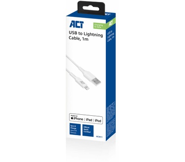 ACT AC3011 USB naar Lightning laad- en datakabel 1 meter Wit