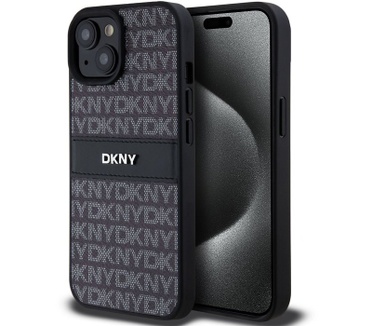 DKNY Textured Tonal Stripe Back Case - iPhone 15 (6.1") - Zwart Zwart