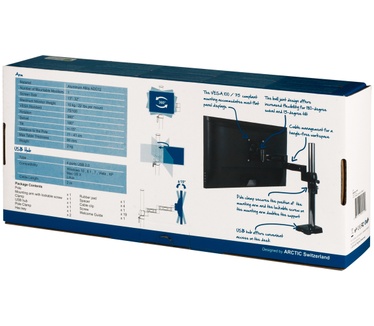 Arctic Cooling Z-1. Beeldscherm: 685.8 mm (27 "), 330.2 mm (13 "), 330.2 - 685.8 mm (13 - 27 "), 10 kg. Ergonomie: 0 - 360 Â°, 30 Â°, 360 Â°. Gewicht en omvang: 410 mm, 3100 g. Verpakking: 170 x 535 x 100 mm, 3600 g. Kleur: Zwart