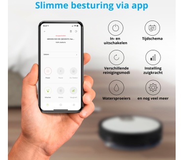 Medion Robotstofzuiger S20 SW MD20011 | App- en Alexa-besturing | Stofzuigen en dweilen | Intelligente navigatie | Cycloontechnologie | Groot stofreservoir | 100 min. looptijd