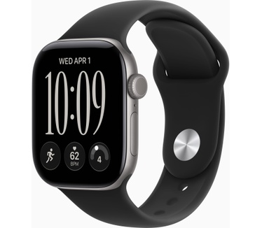 Apple Watch Watch Series 12 42mm 5G Zwart (Zwarte Rubberen Band M/L), Zwart (Zwart)