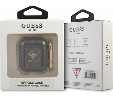Guess 4G TPU Glitter Case voor Apple Airpods 1 & 2 - Zwart