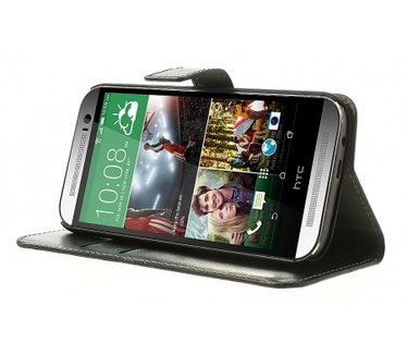 KEES Lederlook Portemonnee Hoesje HTC One M8 - Zwart