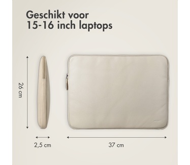 Accezz Leather Laptop hoes met rits 15-16 inch - Laptopsleeve - Beige