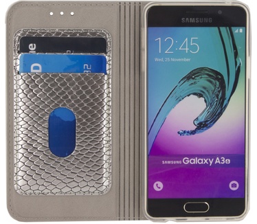 Mobilize BookCase Samsung Galaxy A3 (2016) - Lizard Flashy Silver
