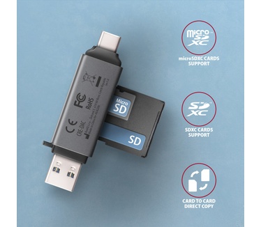 Axagon CRE-DAC USB-C+ USB-A 5 Gbps MINI card reader 2-slot & lun SD/microSD