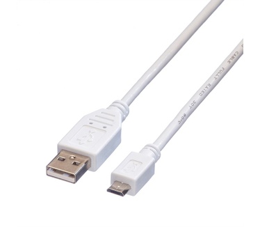 Value USB 2.0 Kabel, USB A Male - Micro USB B Male 0,15m Wit