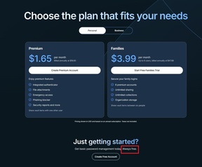 Bitwarden accountpagina